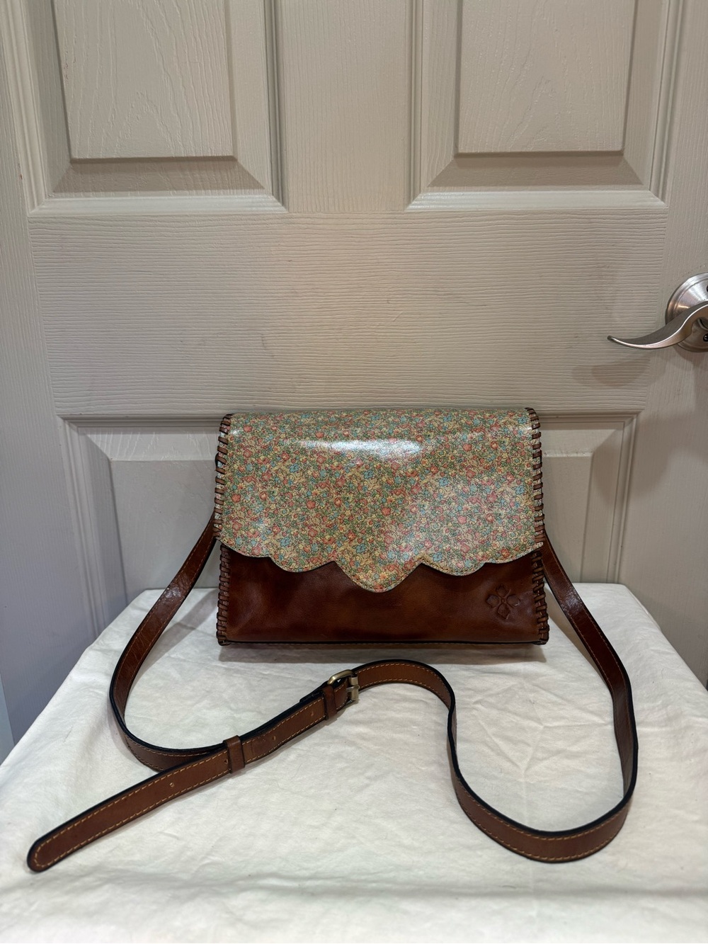 Patricia Nash Sarola Leather Floral Crossbody Bag Brown Cottagecore